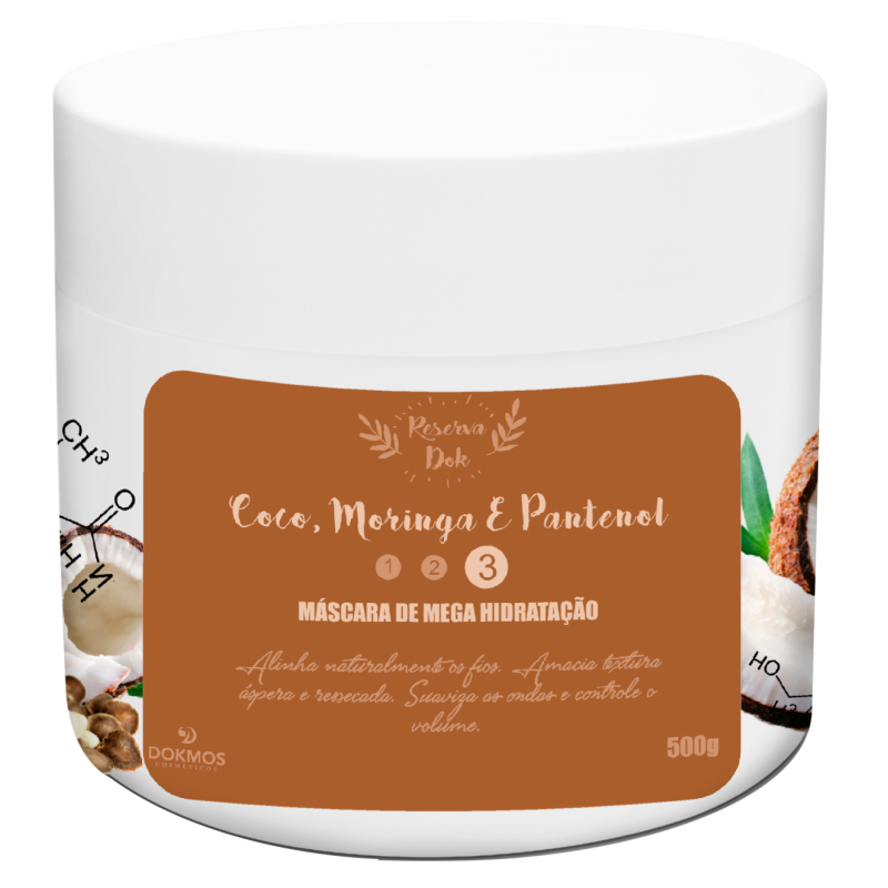MASCARA HIDRATAÇÃO COCO MORINGO E PANTENOL 500ML - DOKMOS
